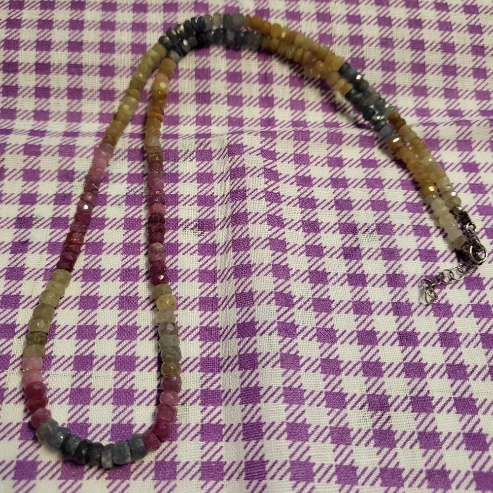 Multi Sapphire Beaded Sterling Silver Necklace